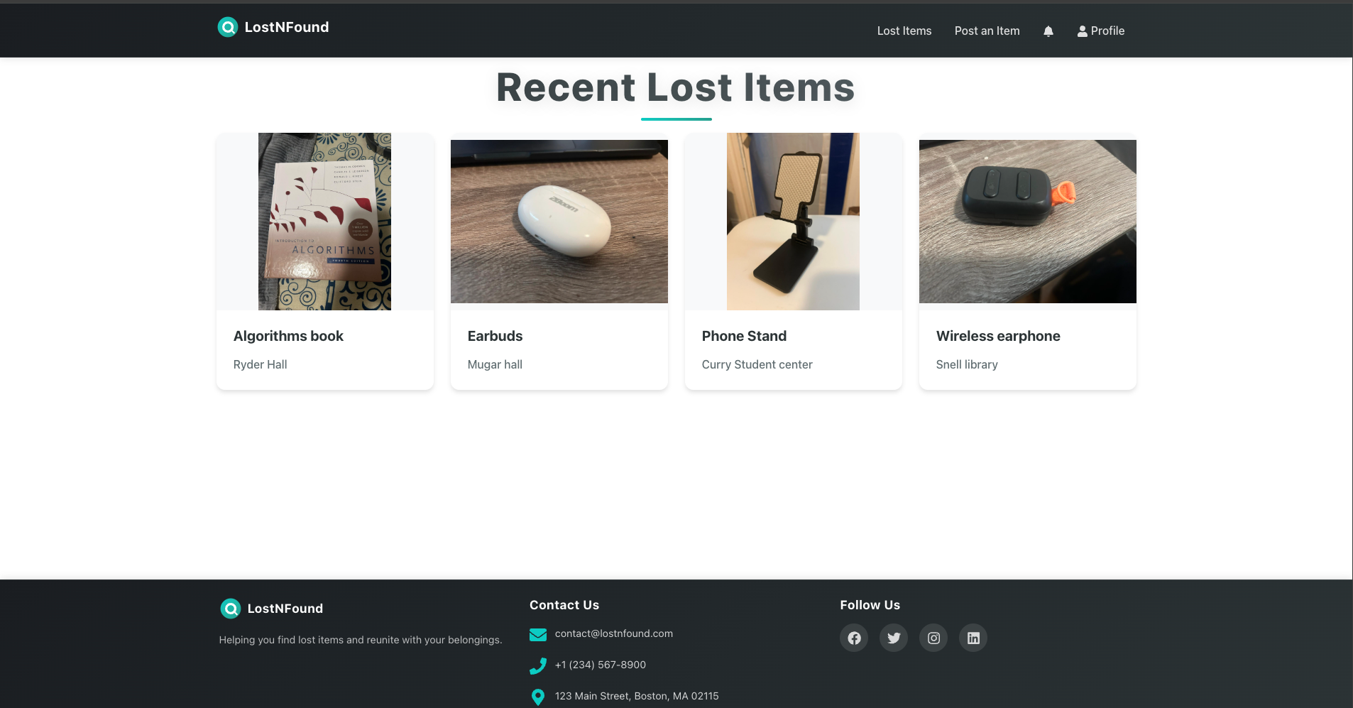 LostNFound lost and found portal interface