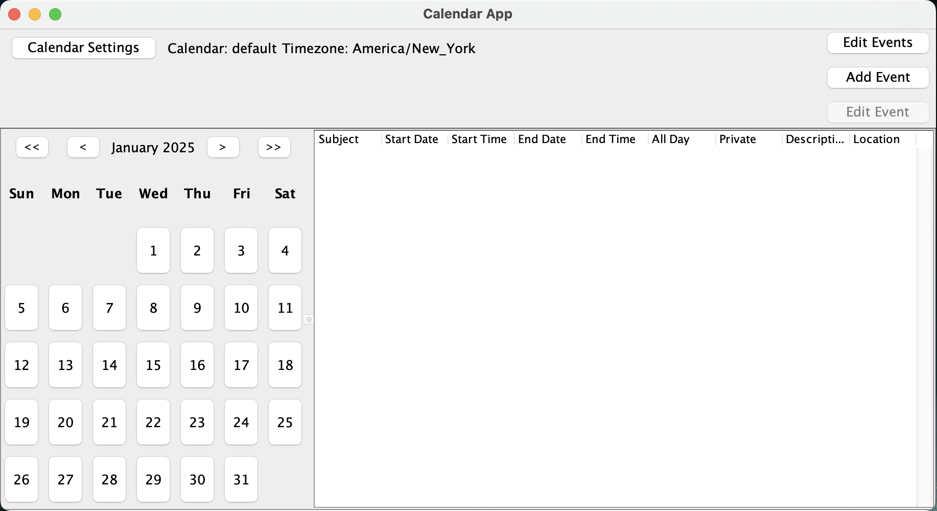 Calendar application screenshot